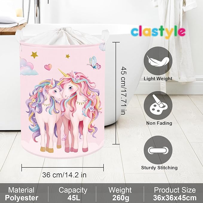 Clastyle Cute Unicorn Laundry Basket Cloud Kids Clothes Book Storage Basket Gift Toy Box for Bedroom Decor,Hearts,36x45 cm