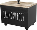 Laundry Pods Container, Farmhouse Laundry Pod Holder, Dryer Sheet Dispenser Laundry Wooden Box Container, Wooden Pods Caddy with Lid for Laundry Room Accessories Organization Decor Dispenser (Black)
