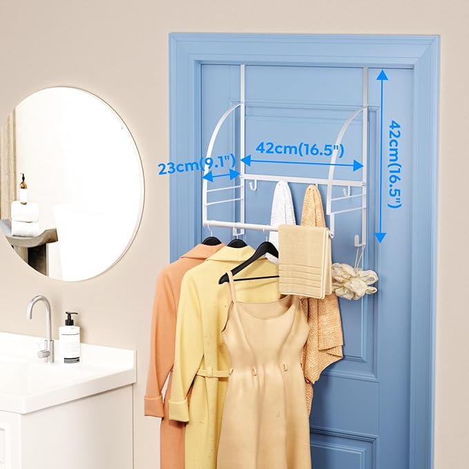 Over The Door Clothes Hanger Drying Rack, Over Door Drying Rack Hooks for Hanging Towels, Coats & Clothes, Door Hanger Organizer Storage for Bathroom Bedroom Laundry Dorms Washroom (White)