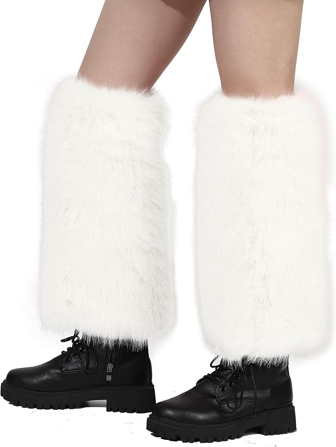 LA CARRIE Women Fuzzy Faux Fur Leg Warmers Fluffy Winter Long Foot Cuffs Furry Boot Socks