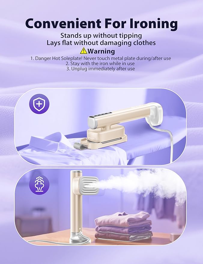 Steamer for Clothes Portable Handheld Garment Steamer,15s Fast Heat-up,180ml Tank,Steamer Ironing Gloves,35 Minutes of Continuous Ironing for Travel and Home(Champagne Gold)