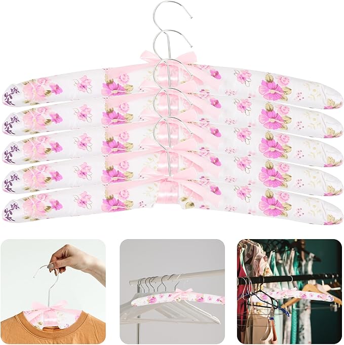 VILLCASE 5 Pcs Anti-Slip Padded Clothes Hangers with Soft Sponge Cover for Sweaters Dresses and Suits Traceless Design for Closet Organization