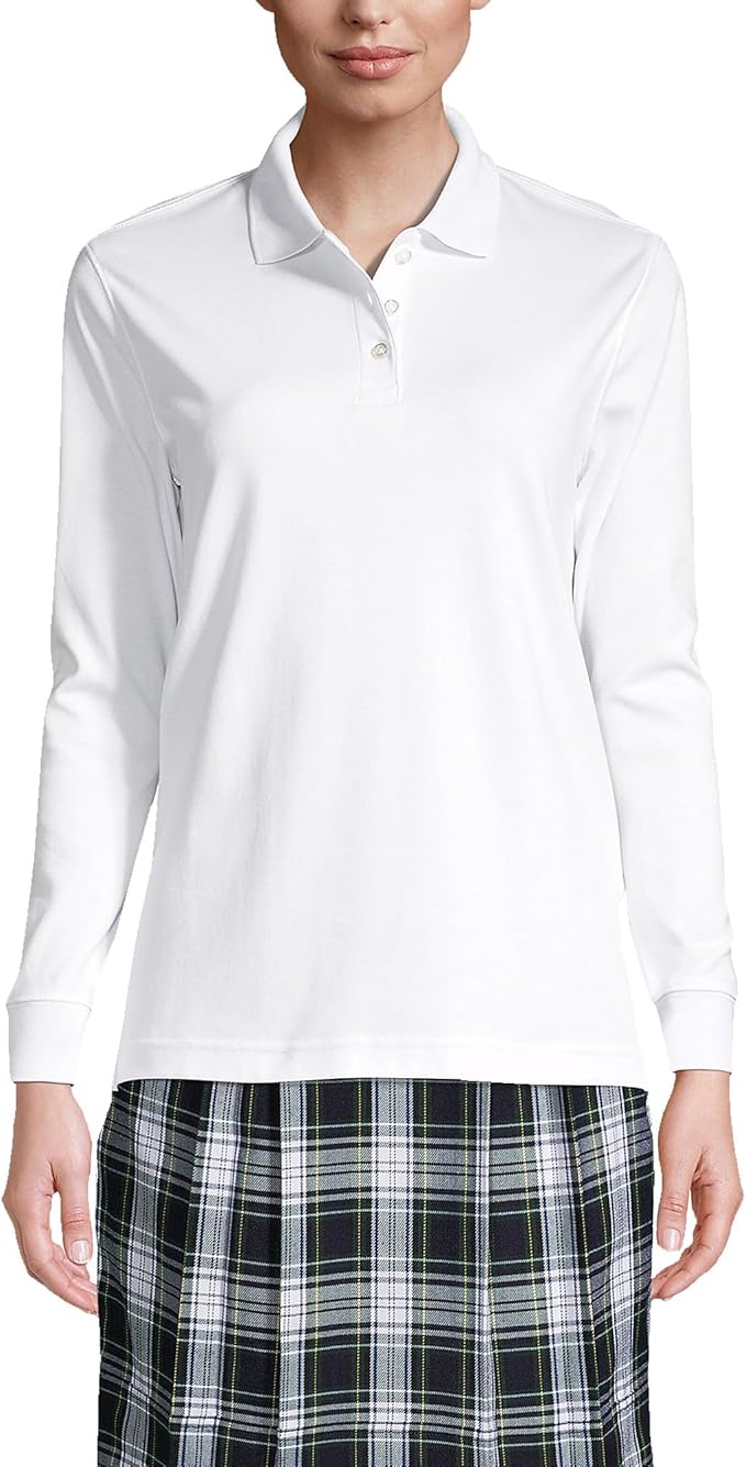 Lands' End School Uniform Kids Long Sleeve Interlock Polo Shirt