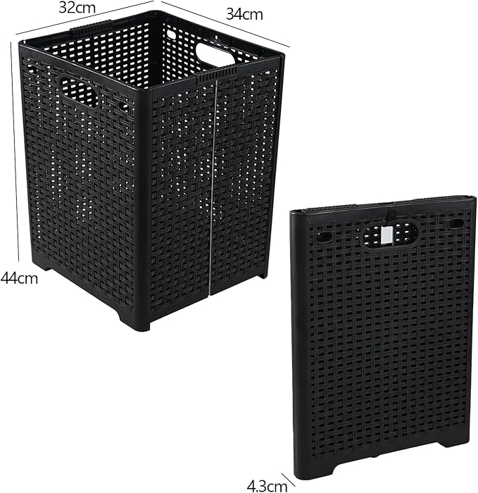 40 L Collapsible Plastic Clothes Laundry Basket Hamper, Tall Foldable Laundry Basket, Black