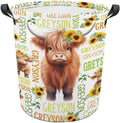 Highland Cow Laundry Basket,Personalized Laundry Hamper for Boys Girls,Custom Laundry Basket With Name, Customized Dirty Clothes Hamper for Bathroom Bedrooms,S-16.5"X 13.8"
