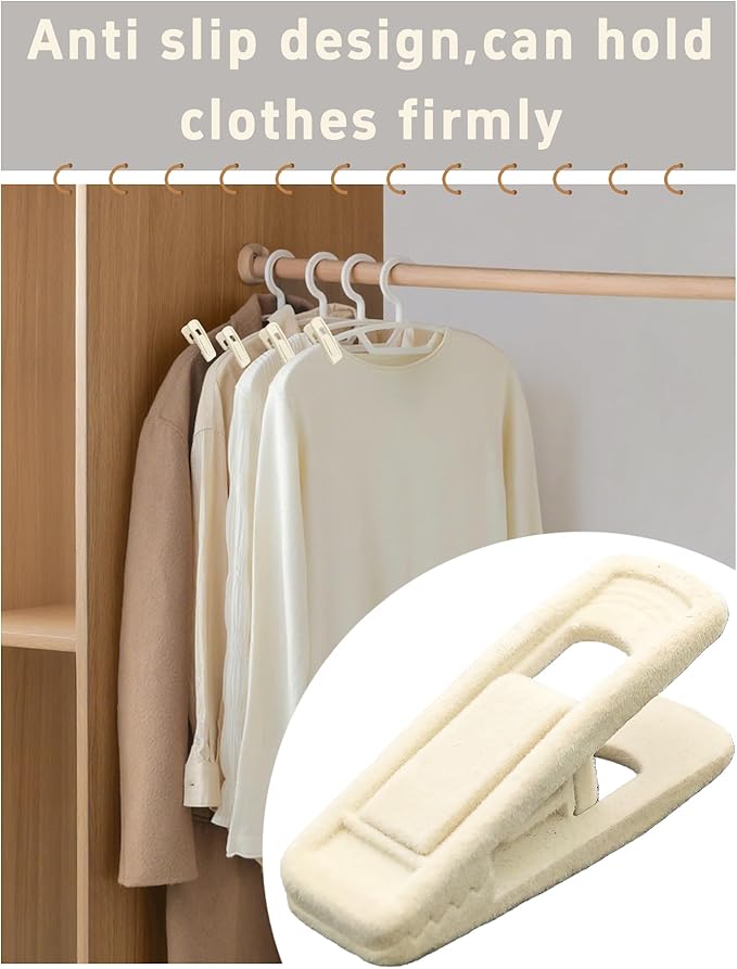 20PCS Velvet Hanger Clips, Non-Slip Velvet Clips Strong Finger Clips Clothes Clips Pants Hangers Clips, Ivory