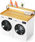 SpaceAid 2-Tier Washer Dryer Countertop, Laundry Topper with Rack Shelf 54" Width x 27.5" Depth x 10" Height Organizer Cover for Washer and Dryer Laundry Hamper Counter Storage (Maple Wood)