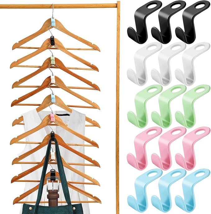 100 Pcs Clothes Hanger Connector Hooks,Heavy Duty Plastic Cascading Hanger Hooks Extender Clips,Wardrobe Clothing Hangers Connection Hooks for Organizer Closet Cabinet Space Savers Hangers, 5 Colors