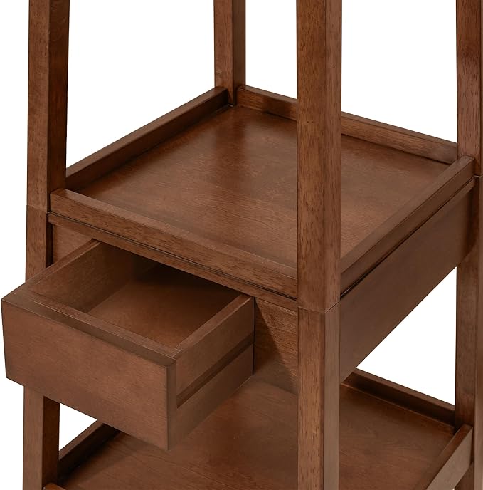 eHemco Wooden Coat Rack Stand with 8 Hooks, 3 Storage Shelves and Drawer, Heavy Duty Hall Tree, 70.20 Inches Height, Coffee