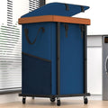 150L (40 Gal) Large Fashion Laundry Basket with Wheels, Leather Patchwork Rolling Hamper Carts, Sturdy Metal Frame, Removable Washable Bag, Tall Clothes Sorter for Bedroom, Laundry Room - Navy Blue
