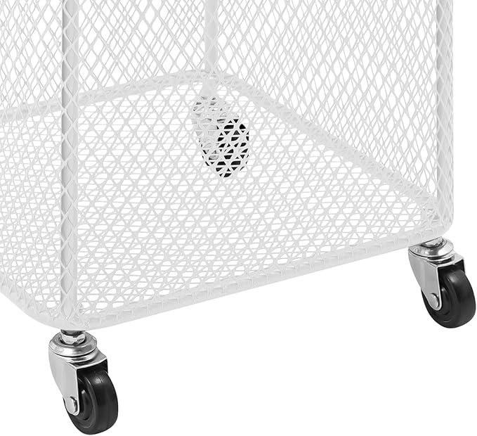 Rolling Laundry Basket Cart, Metal Laundry Hamper with Wheels, Laundry Organizer Basket Cart, Clothes Storage Organizer Hamper for Living Room,Bathroom,Closet (White, Square)