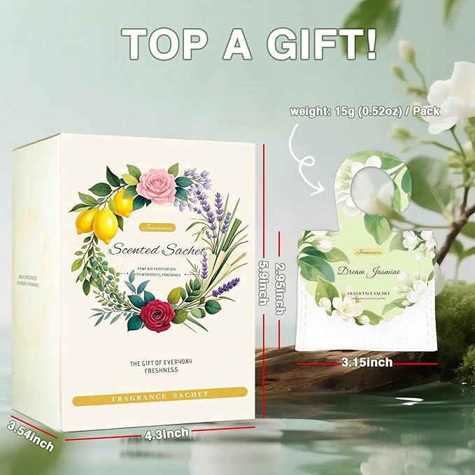 15 Packs Scented Sachets Bag for Drawers and Closets, Air Freshener for Home Fragrance Sachet, Long-Lasting Hanging Closet Deodorizer Smell Goods for House (Dream Jasmine)