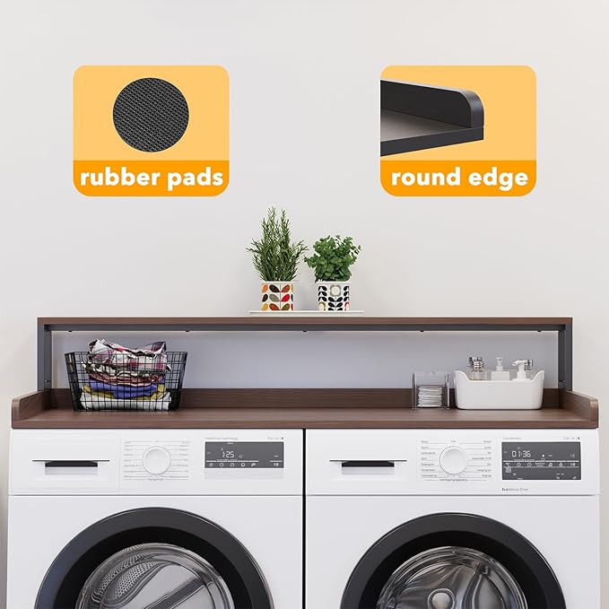 SpaceAid 2-Tier Washer Dryer Countertop, Laundry Topper with Rack Shelf 54" Width x 27.5" Depth x 10" Height Organizer Cover for Washer and Dryer Laundry Hamper Counter Storage (Brown Wood)