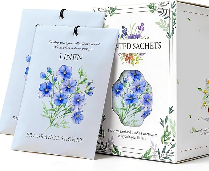 Linen Scented Sachet Bags - 12 Pack Closet & Drawer Freshener, Long Lasting Odor Eliminator for Wardrobes, Cars & Storage, Home Fragrance Air Freshener Sachets