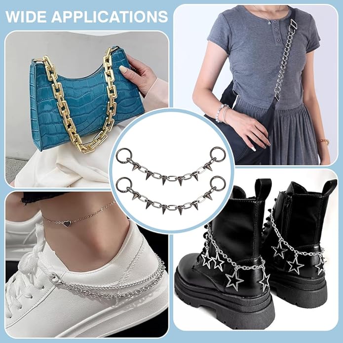 FINGERINSPIRE Shoe Chains Heart Shape Shoe Chain Decoration with Iron Ring Shoe Charms Decoration Alloy Heart Boot Strap Chains for DIY Crafts Shoes Bags Clothes Decoration
