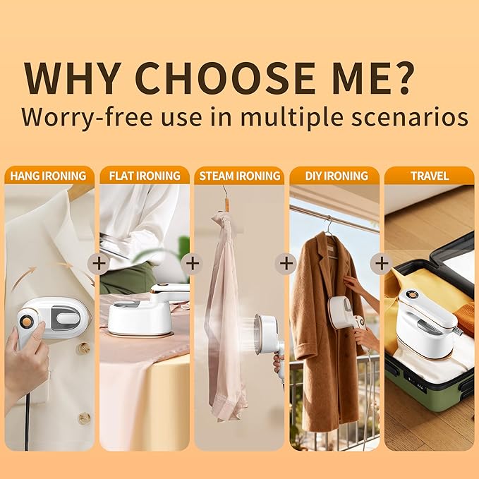 Portable Clothes Steamer 140x80mm Ceramic Glaze Panel Iron LCD 120ml Water Tank 1100W & 15s Fast Heat Up 4-speed Steamer for Clothes of all Fabrics Dry&Wet Iron for Home Travel Business Trip