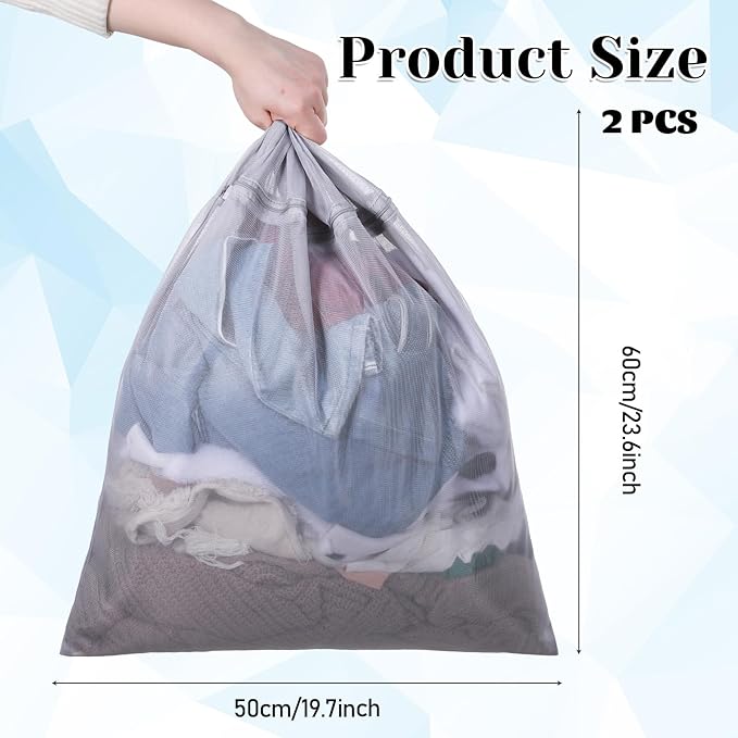 2 Pcs Mesh Laundry Bags 24 x 20inch Washing Delicate Bags with Zipper Mesh Lingerie Wash Bag for Washing Machine Blanket Dress Underwear Hosiery Sweater Blouse