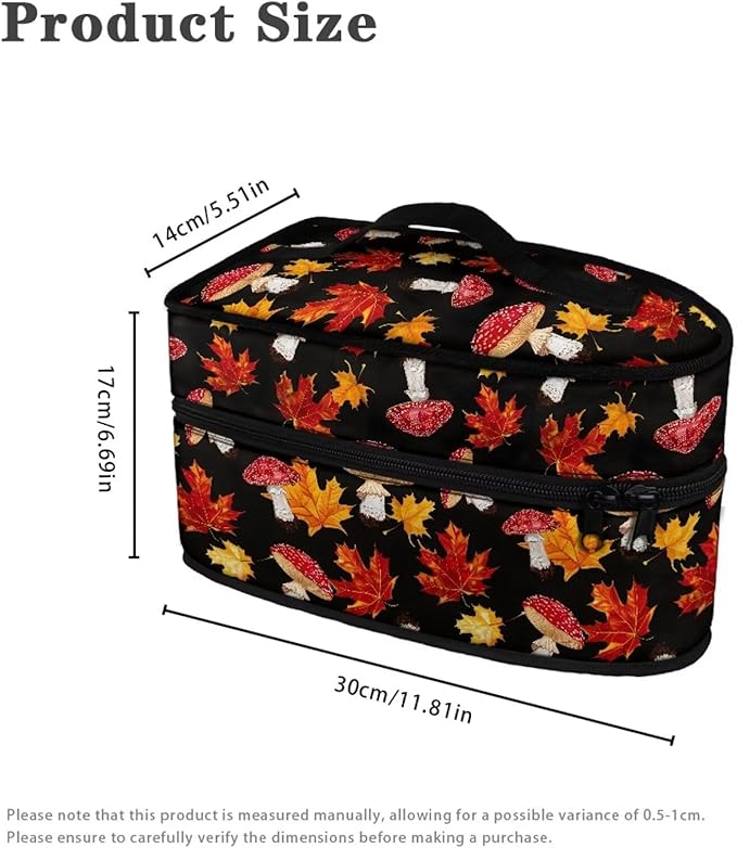 Thanksgiving Iron Storage Bag Fits for Accessories Travel Irons Reusable Wear-resistant Steam Iron Storage Case with Zipper Handle, Mushroom Maple Leaf