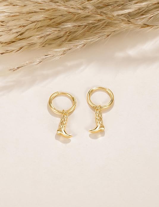 Mameloly Cowgirl Earrings for Women CZ 14K Gold Plated Western Cowboy Hat Dangle Hoop Earrings Cute Jewelry Hypoallergenic