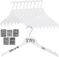 Personalized Bride Hanger for Wedding Dress, Wooden Bridesmaid Hangers 10 Pack and 15 Pcs Letter Stickers for Tuxedo Suit Wedding Gift Bridal Party Shower DIY Special Names Dates (White)