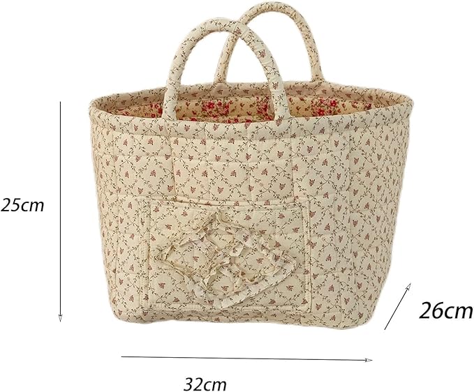 Quilted Laundry Basket Floral Storage Basket Cute Fabric Laundry Baskets Large Boho Foldable Nursery Hamper (Floral04)