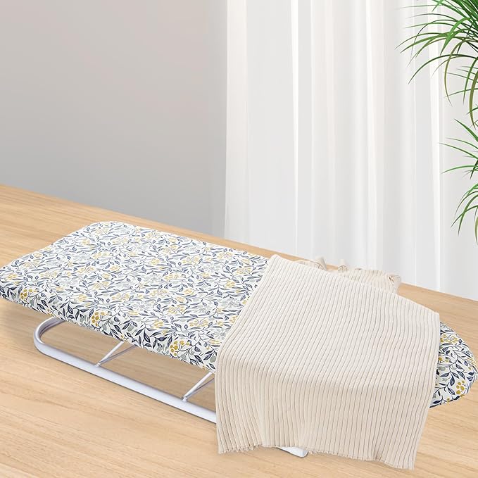 Seiritex Table Top Ironing Board Cover 12 x 32 inch, 3 Layers Small Iron Board Cover, Heat Reflective Thick Padding with Elasticized Edges (Flora)
