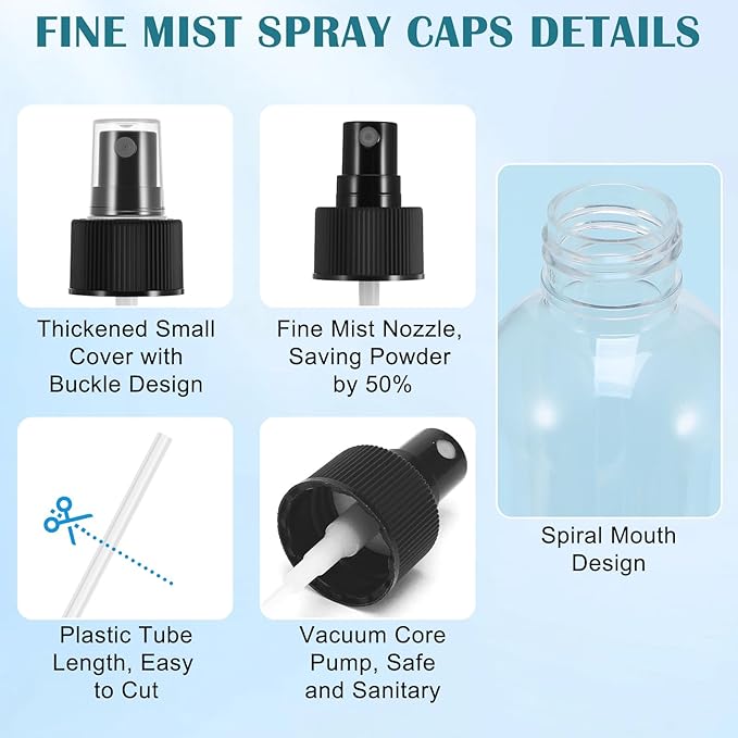 24 Pack Spray Bottle Top, Spray Bottle Nozzle Replacement, 24/410 Fine Mist Spray Caps with 5.9" Dip Tube, Plastic Sprayer Pump for Toners and Essential Oil Bottles, Home, Kitchen Black,White