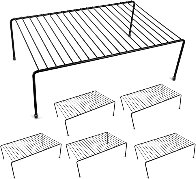 Large (16.1 x 10.2 Inch) Cabinet Storage Shelf Rack, Kitchen Shelves，Kitchen Counter and Cabinet Shelf, Storage Rack Organizer for Kitchen, Fridge, Cabinet, Bathroom Cupboard (Black, 6)