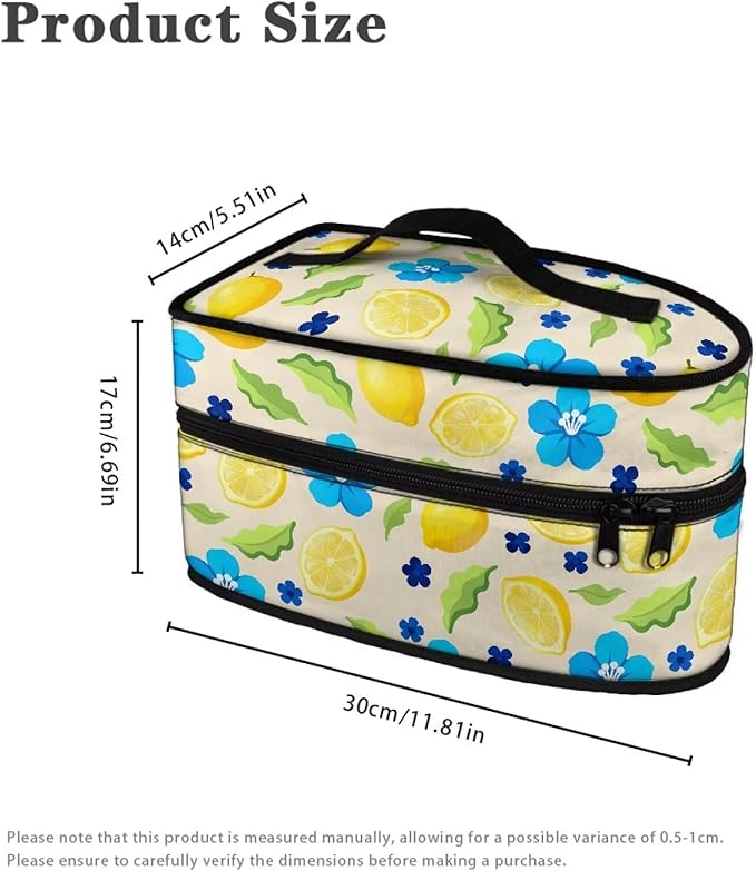 Lemon Blue Floral Iron Tote Bag Stain Resistant Travel Irons Storage Box Washable Protective Carrying Bag with Handle Compatible with Most Irons