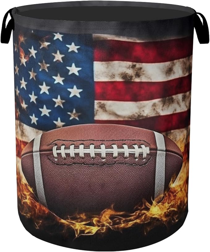 Football Large Clothes Hamper Bag - Laundry Basket with Handles, Space Saving Foldable Design for Nursery