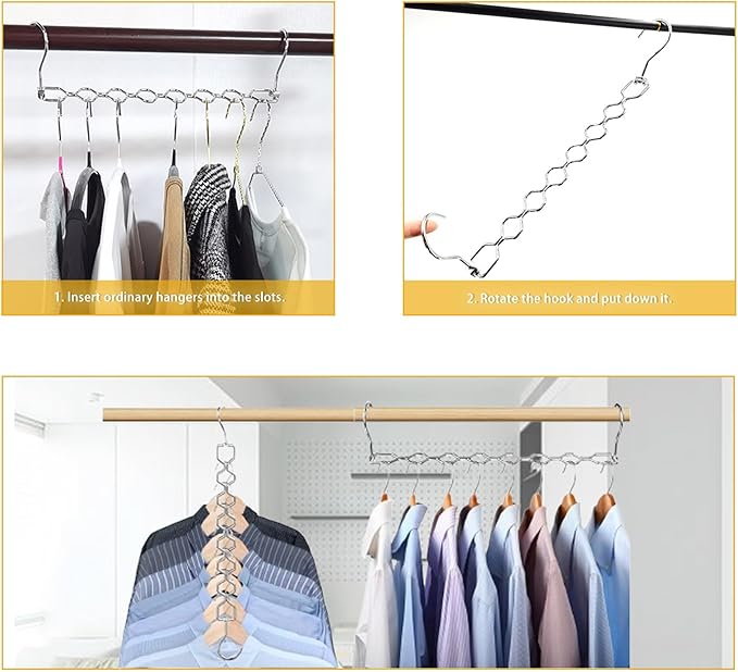 6 Pack Space Saving Metal Collapsible Hangers for Heavy Clothes, 22Lbs Capacity Hook Closet Space Savers Metal Hanger Organizer for Dorm, Room Essentials Storage Sliver