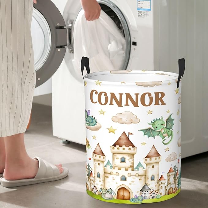 Personalized Dragon Laundry Basket For Baby Kids Boys Girls Adult Custom Hamper Basket With Name For Bathroom Bedrooms Collapsible Baby Laundry Basket, Dirty Clothes Hamper With Handles