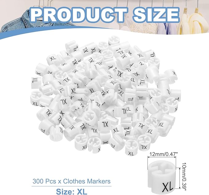 PATIKIL 300 Pcs Clothes Hanger Markers XL Fit Rod Garment Size Tag Hanger Clips Round Color Coding Label for Clothing, White