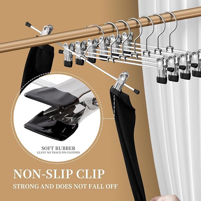 14Inch Pants Hangers with Clips 50 Pack Adjustable Skirt Hangers for Women Non-Slip Shorts Trousers Hanger for Jeans Clothes Hanger for Pants Heavy Duty Space Saving,Black