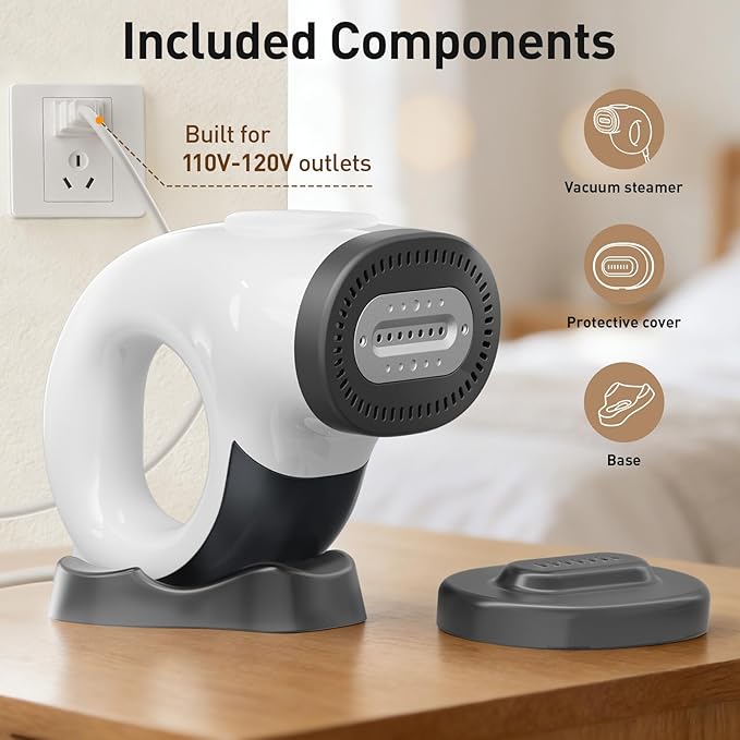 Vacuum Steamer for Clothes – Handheld Clothes Steamer with 2800Pa Suction & 25s Heat-Up – No-Drip Garment Steamers – Suction Steam Iron Alternative – Compact Steam Travel Iron with Base & Bag