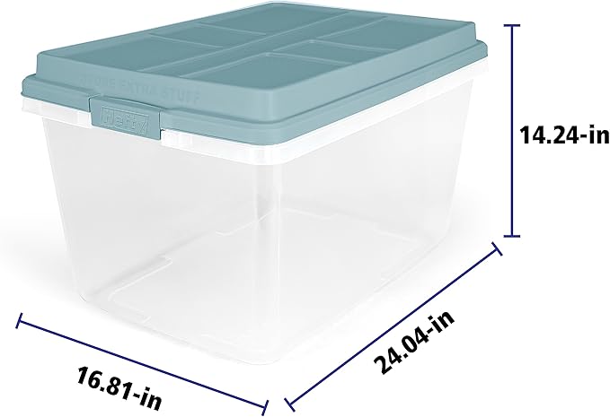 Hefty HI-RISE Stackable Storage Bins - Under Bed Storage Containers with Lids, Shoe Organizer, Plastic Storage Bins, Clear Shoe Boxes with XL Lid-Locking Latches, Durable Double Rim - 72qt (6 Pack)