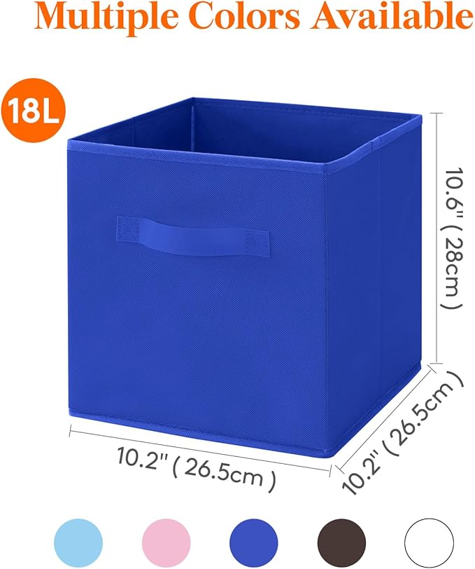 Lifewit Storage Cubes, Foldable Decorative Fabric Storage Baskets for Organizing Home Organizers with Handles for Shelves, Closet, 11 Inch Bins, 18L Blue, 6 Packs