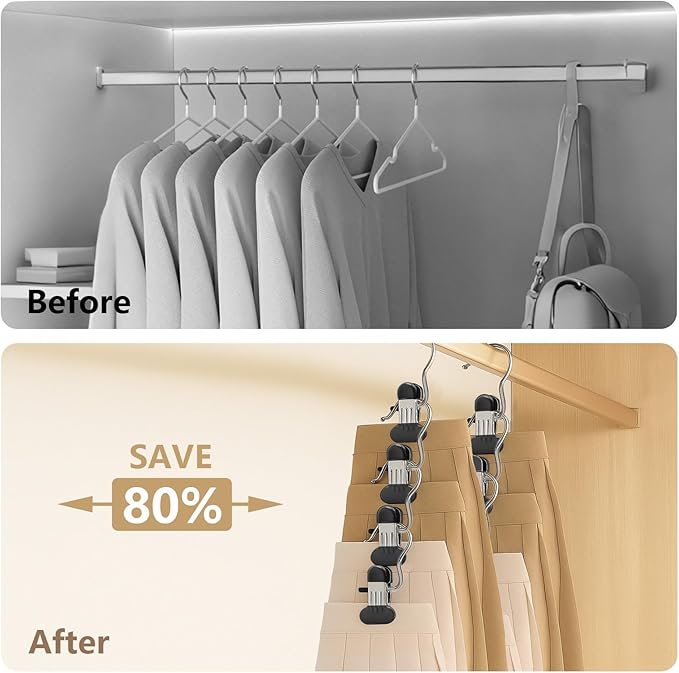 Wider Pants Hangers with Clips, 20 Pack Metal Leggings Hangers for Closet, Non-Slip Skirt Boot Jeans Hanger, Stackable Closet Organizer Space Saving Black
