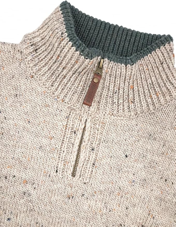 Aran Crafts 1/4 Zip Plain Sweater 100% Wool, Made in Ireland