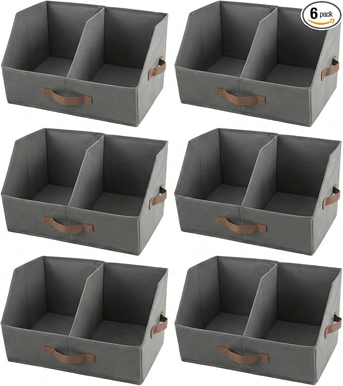 Trapezoid Storage Bin - UPGRADED HEIGHT Closet Organizers And Storage W/ Handles & Adjustable Dividers, Fabric Collapsible Storage Bins For Clothes Storage & Shelf Organizer (6pcs, Medium, Dark Gray)