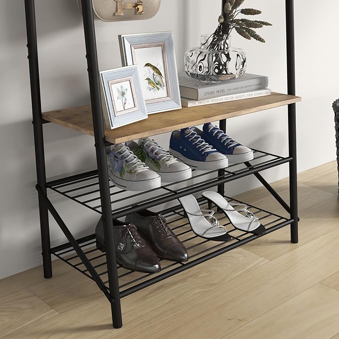 GAOMON Coat Rack, Hall Tree with Shoe Storage Bench, 3-in-1, Multifunctional Hallway Organizer, Shoe Storage with Coat Rack Stand, 5 Hooks, for Entryway