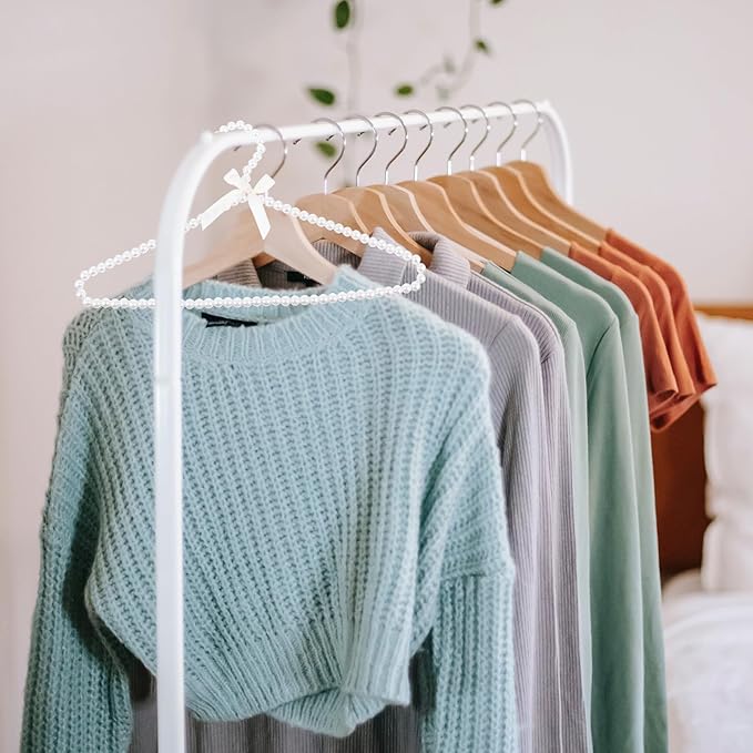 Ciieeo Artificial Pearl Clothes Hangers with Bowknot Decorative Design for Home Closet Organization Multipurpose Hangers for Suits Coats Dresses and Sweaters