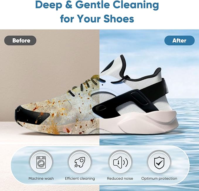 Shoe Washing Machine Bag 2pcs-Reusable Laundry Shoe Bag with Hidden Zipper, 360° Deep Protective XXL Cleaning Bags for Washer and Dryer，Shoe Trees for Sneakers Tennis- Home Travel Essentials, White