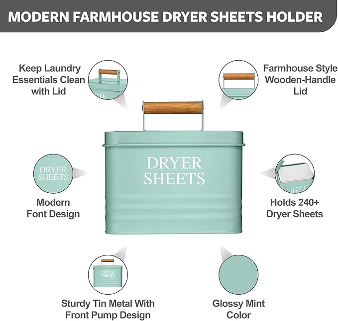 Calindiana Modern Farmhouse Laundry Powder Container, Dryer Sheets Holder and Scent Boosters Container Bundle for Laundry Room Organization and Storage, Laundry Room Decor