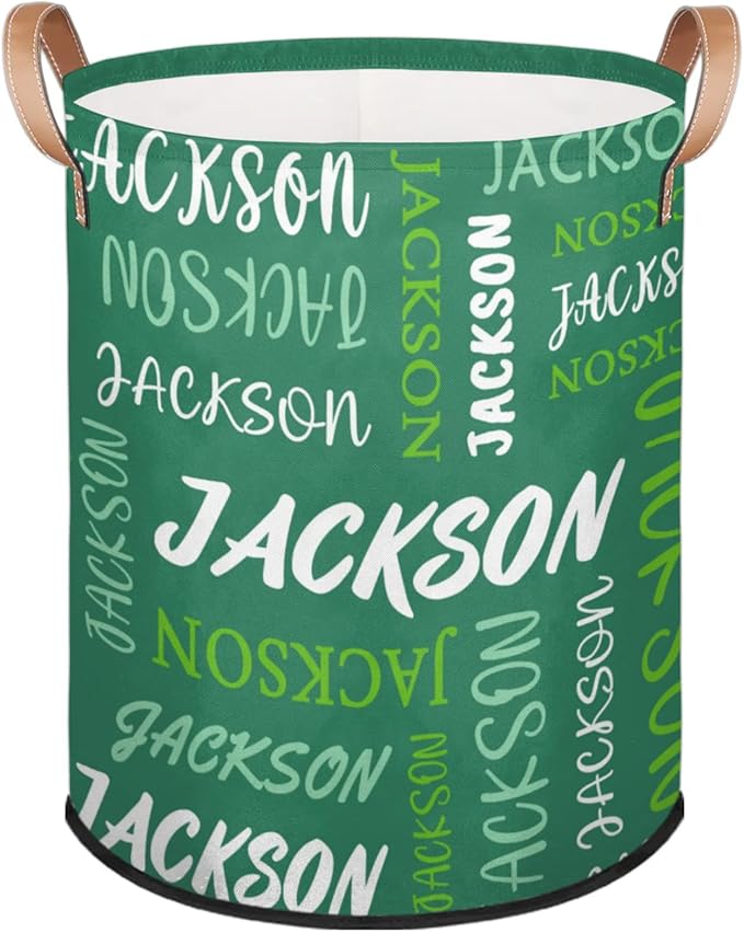 Custom Name Large Laundry-Basket for Kids-Boys-Girls, Personalized Foldable Waterproof Laundry Hamper Dirty Clothes Toys Storage Bin with Handles,Green