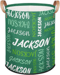 Custom Name Large Laundry-Basket for Kids-Boys-Girls, Personalized Foldable Waterproof Laundry Hamper Dirty Clothes Toys Storage Bin with Handles,Green