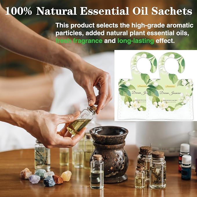 15 Packs Scented Sachets Bag for Drawers and Closets, Air Freshener for Home Fragrance Sachet, Long-Lasting Hanging Closet Deodorizer Smell Goods for House (Dream Jasmine)