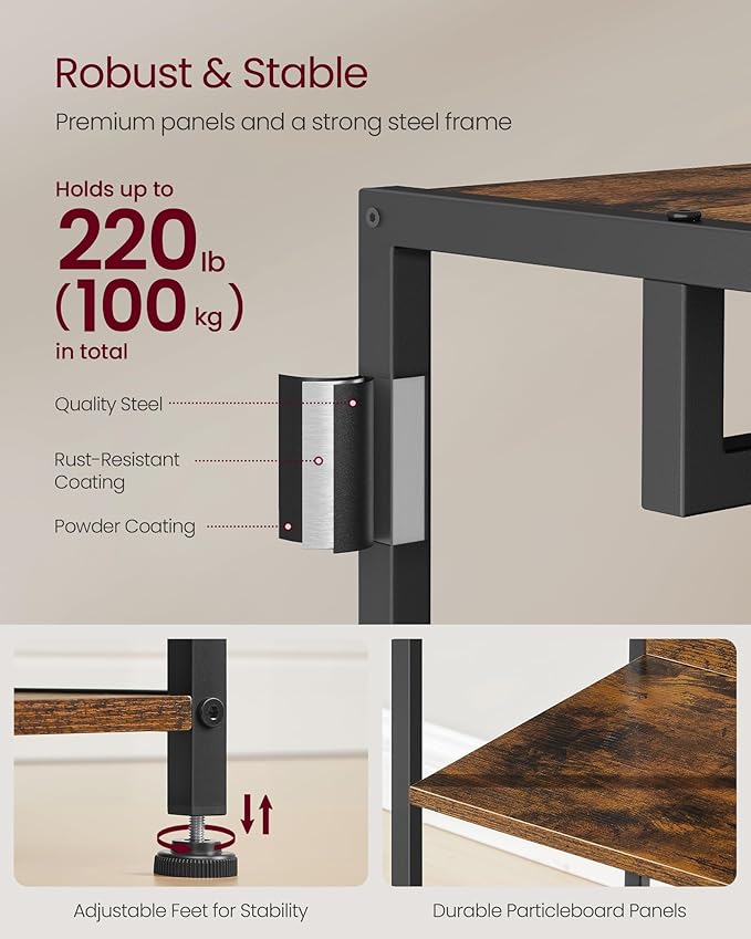 VASAGLE Coat Rack, Freestanding Hall Tree with Shelves, Hanging Rail, and Hooks, Space-Saving Coat Stand, Steel Frame, for Clothing, Bags, Hats, Ink Black and Rustic Brown URCR061BD04