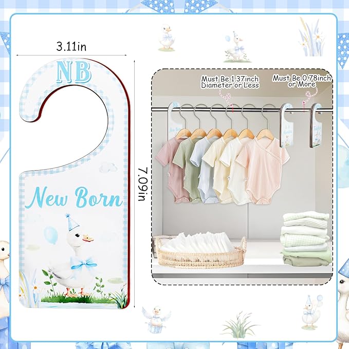 Baby Closet Dividers 8PCS, Blue Goose Themed Wooden Double-Sided Clothes Size Hanger Organizer from Newborn to Toddler for Nursery Decor Baby Shower Birthday Gift