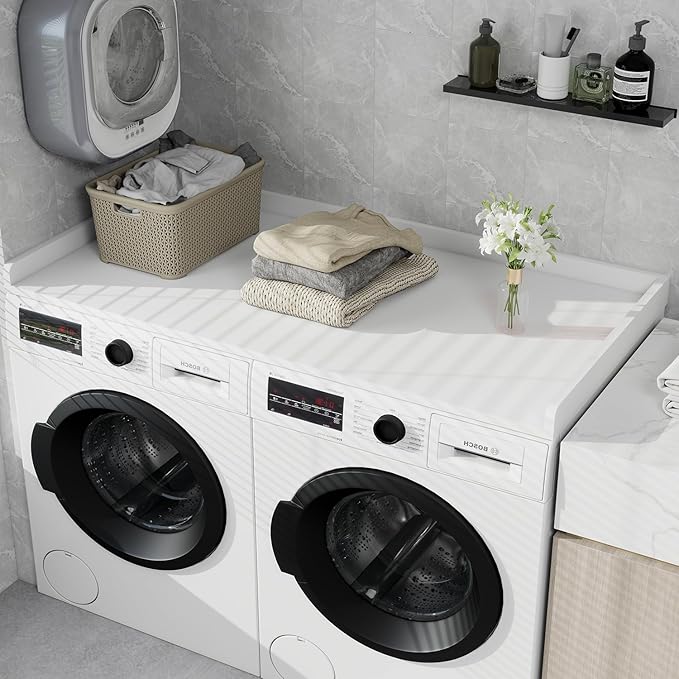 Washer Dryer Countertop, 54" Width * 27.4” Depth Washer and Dryer Covers for The Top for Laundry Room Organization, Washer and Dryer Countertop Shelves, White